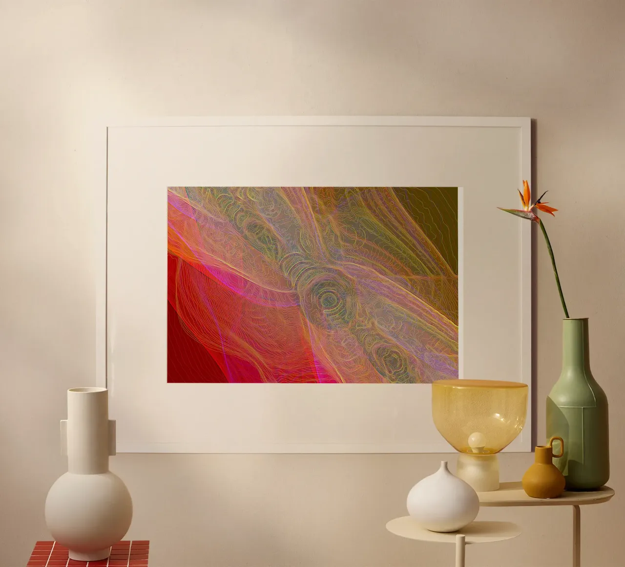 Illusion of lines and shapes in reddish colours hahnemühle by Gürsel Yesil Digital Art
