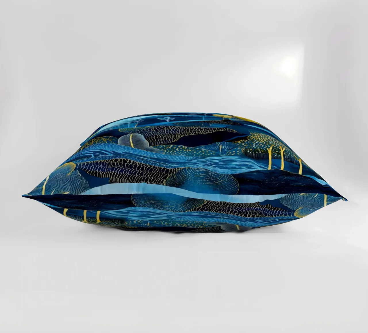 Blue lines landscape decorative cushion by Justyna Jaszke JBJart