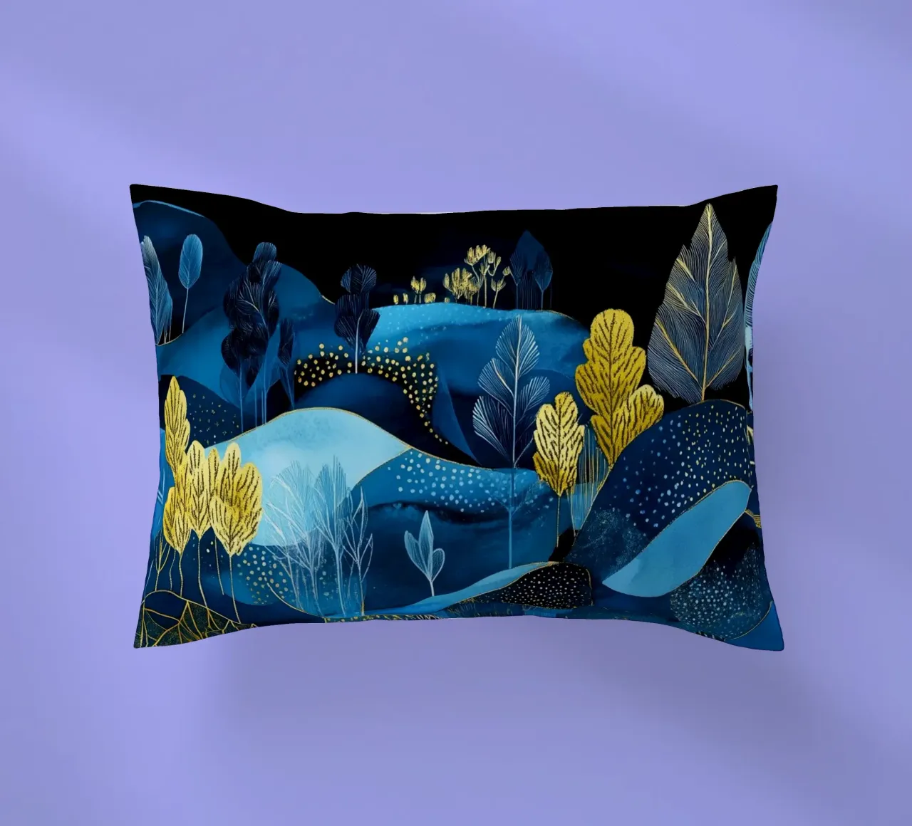 Blue lines landscape decorative cushion by Justyna Jaszke JBJart