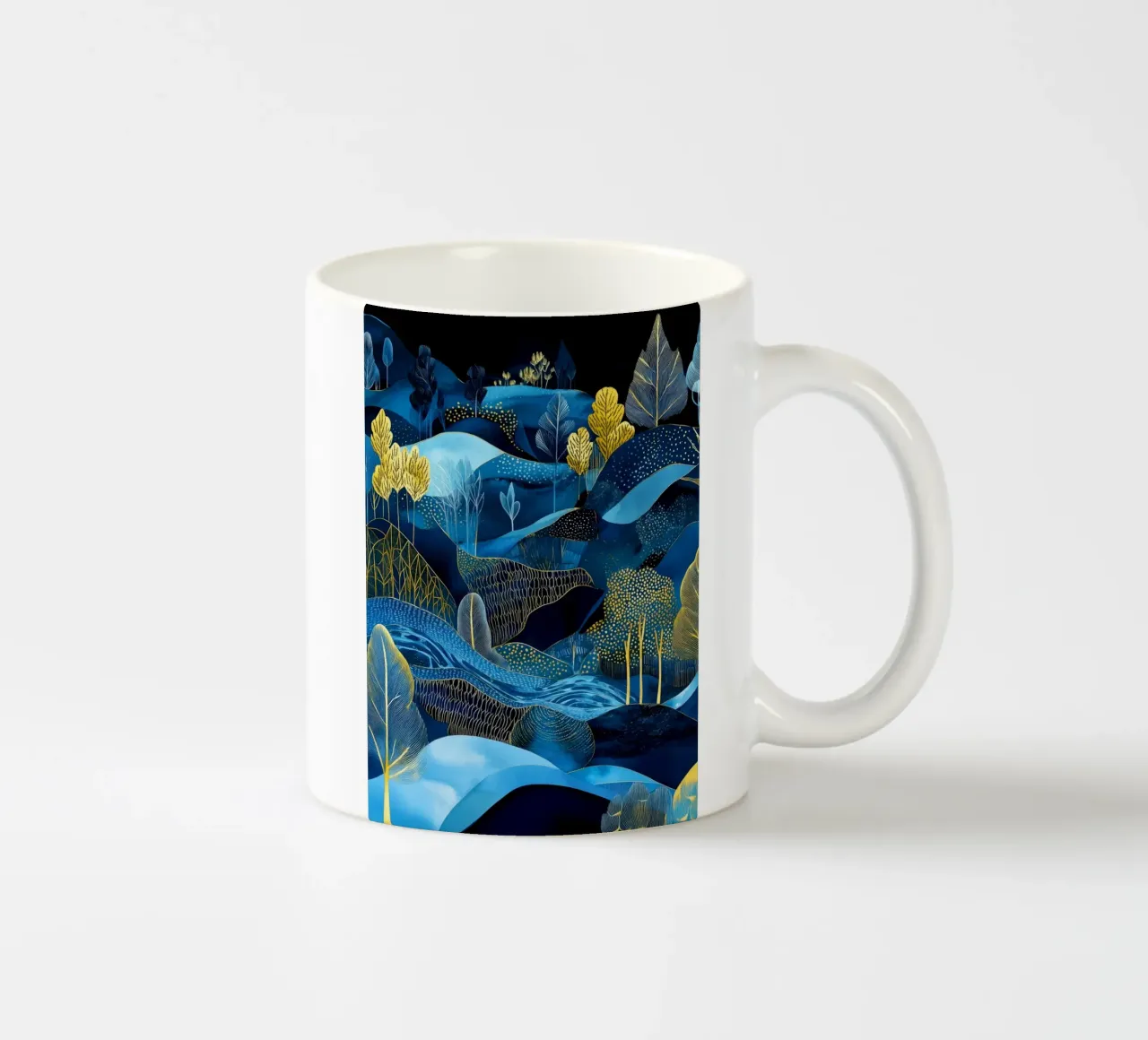Blue lines landscape ceramic mug by Justyna Jaszke JBJart