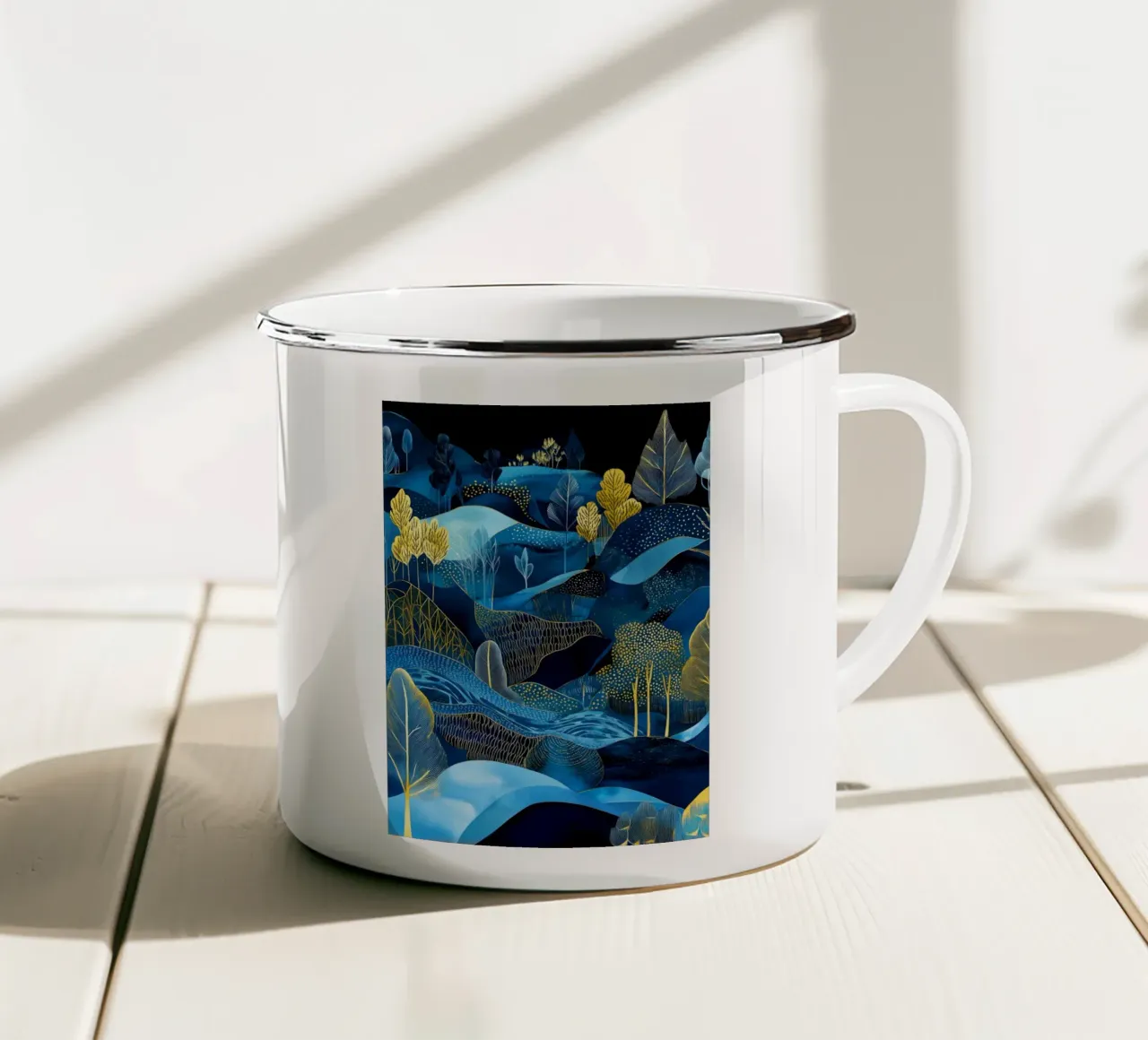 Linee blu del paesaggio tazza in smalto da Justyna Jaszke JBJart