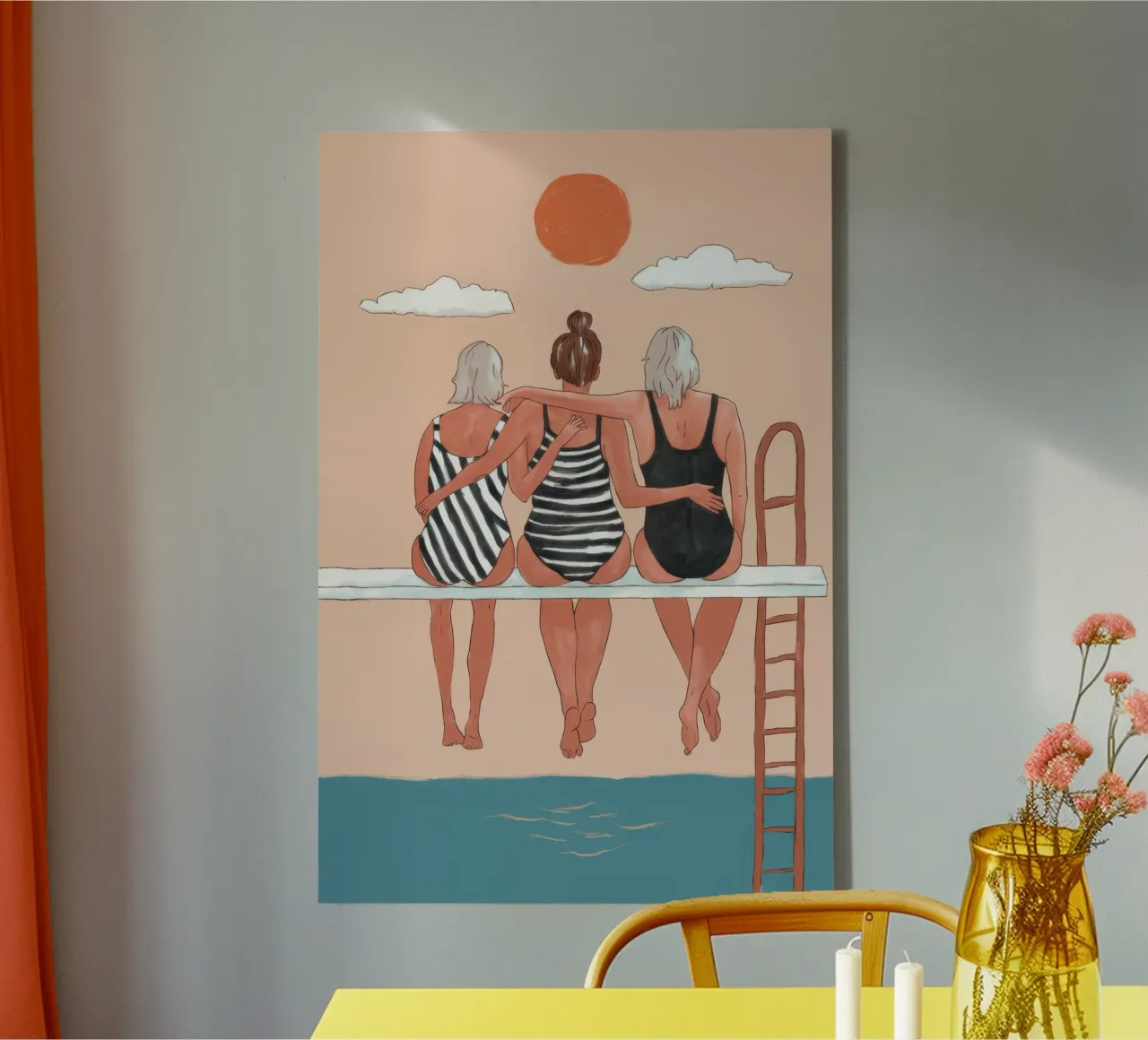 Sunset Sisterhood Bliss lienzo con Marco flotante de Aurora Muse