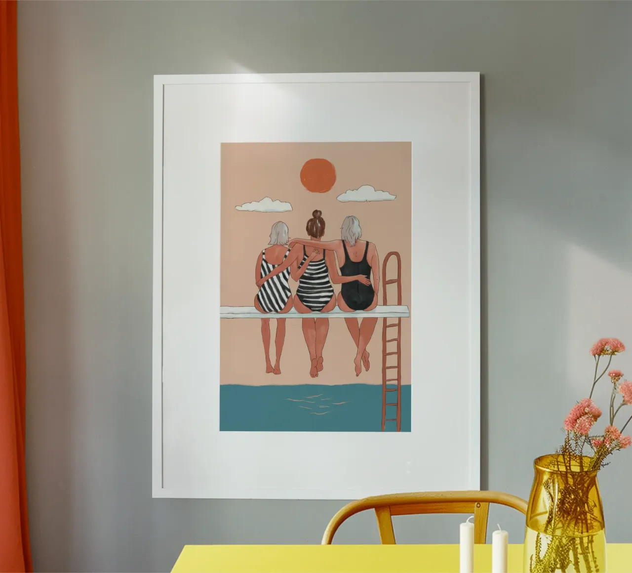 La beatitudine della sorellanza al tramonto poster con telaio in legno da Aurora Muse