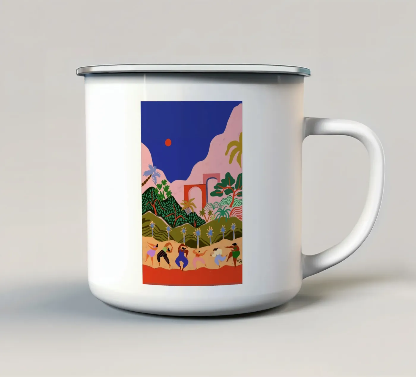 Dancing in Paradise enamel mug by Arty Guava