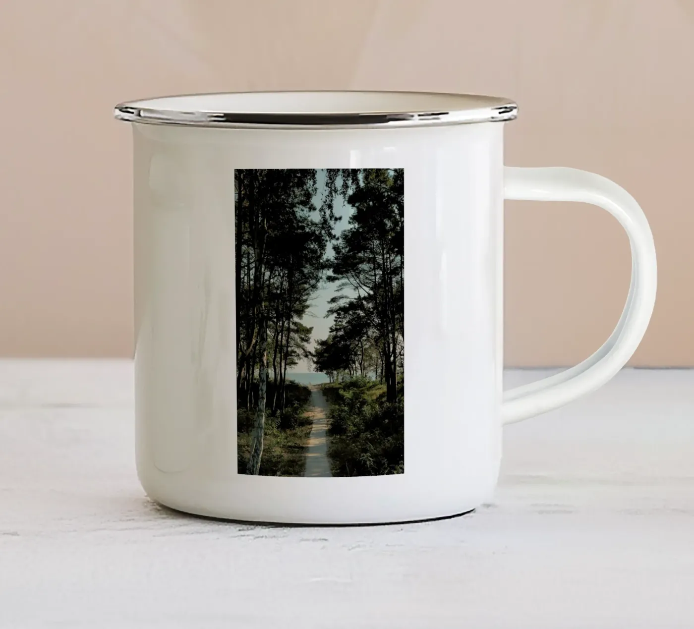 Beach Path enamel mug by Sebastian Hilgetag