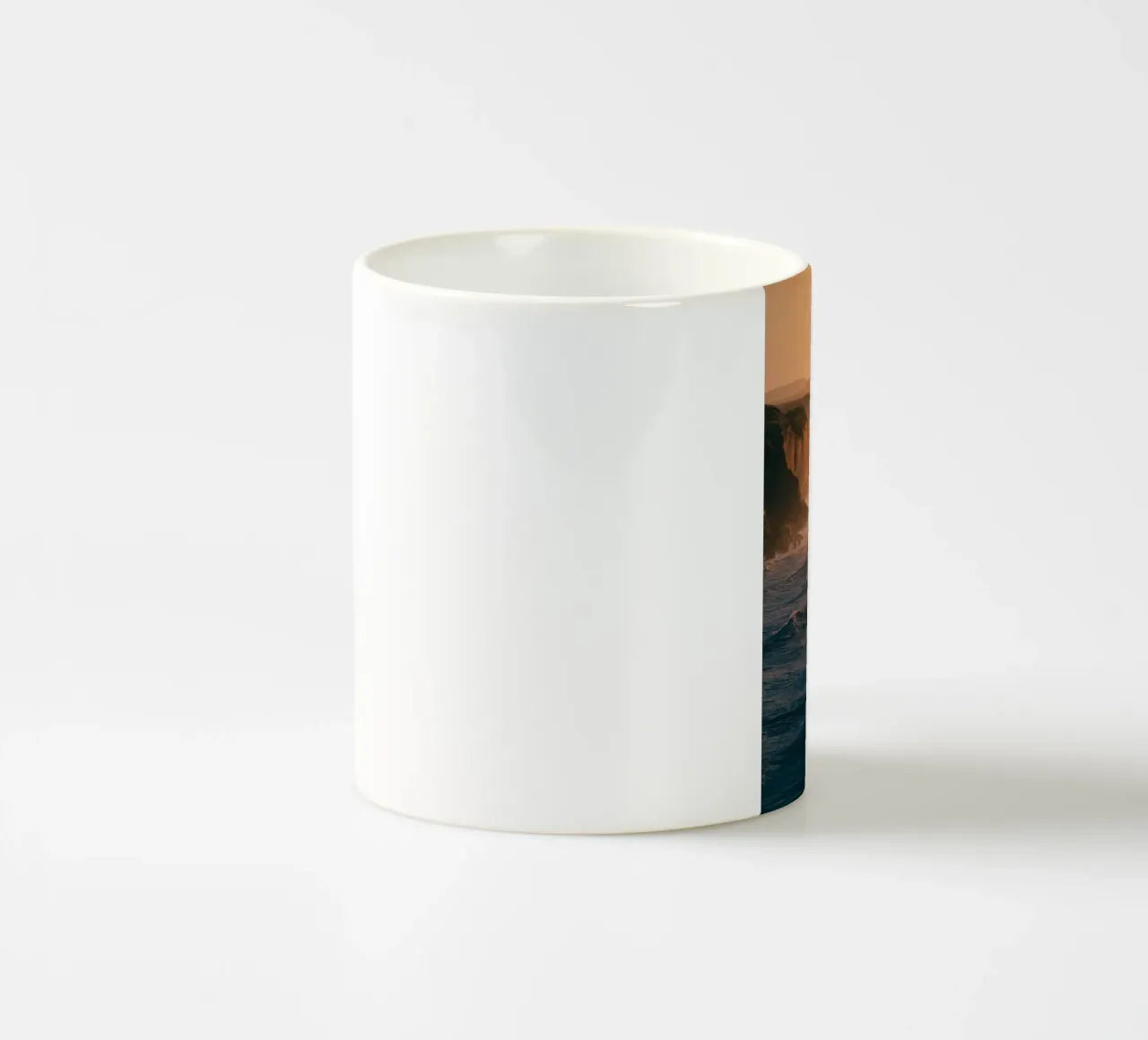 Golden Hour Coastal Cliffs ceramic mug by Indigo Tides Art
