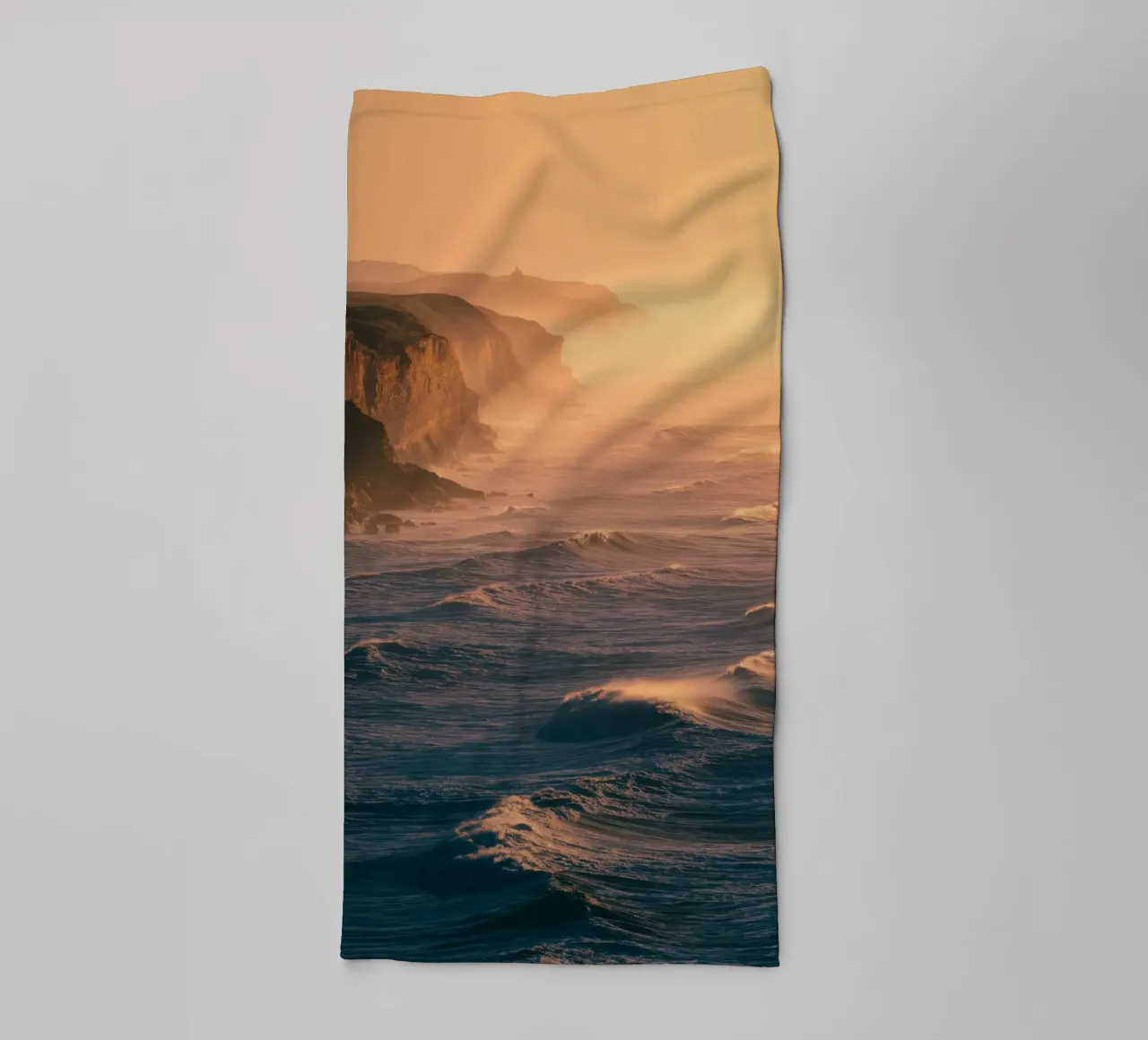 Golden Hour Coastal Cliffs towel by Indigo Tides Art