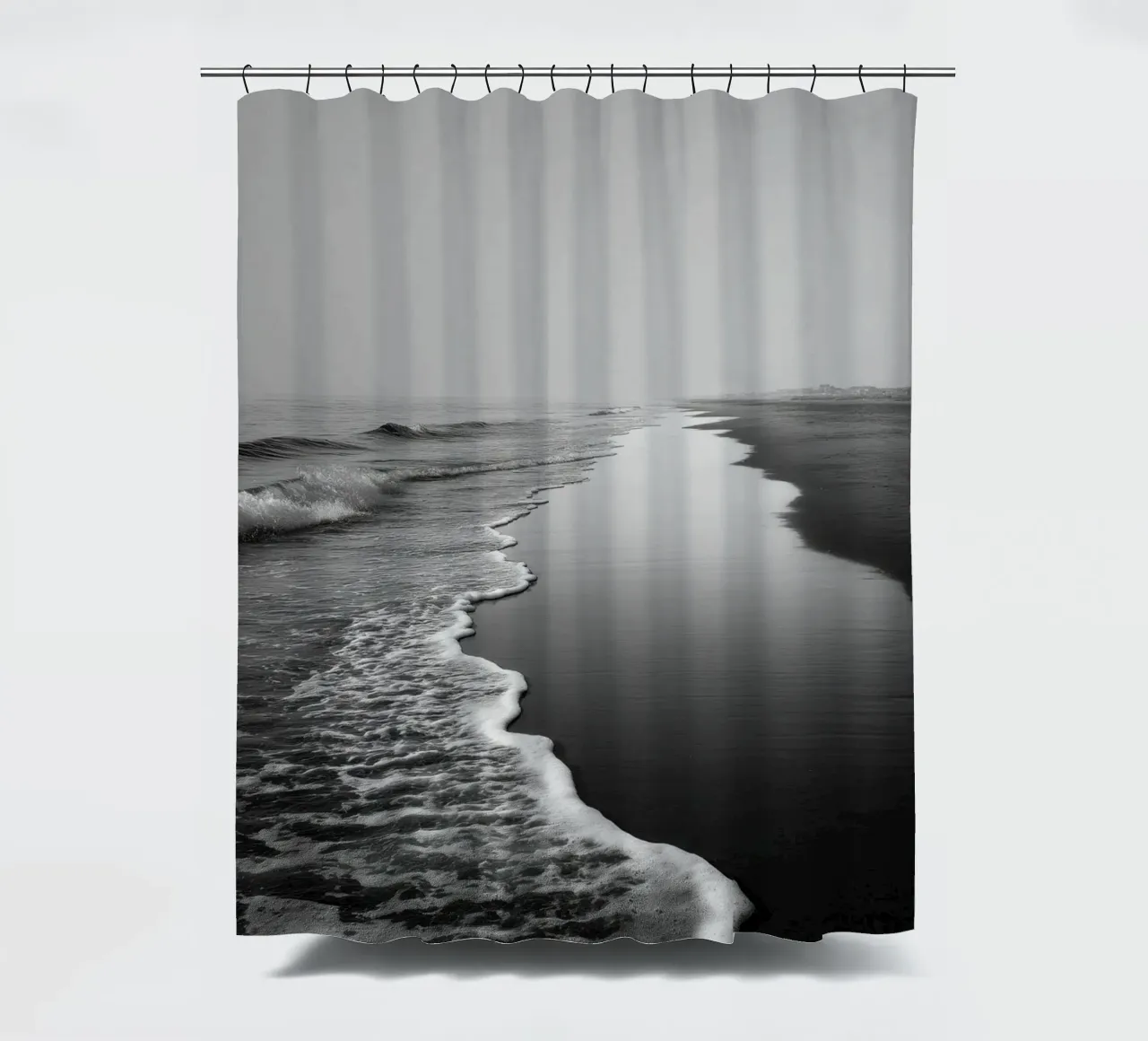 Minimalistisch Zwart Wit Strand Kustlijn douchegordijn van Indigo Tides Art