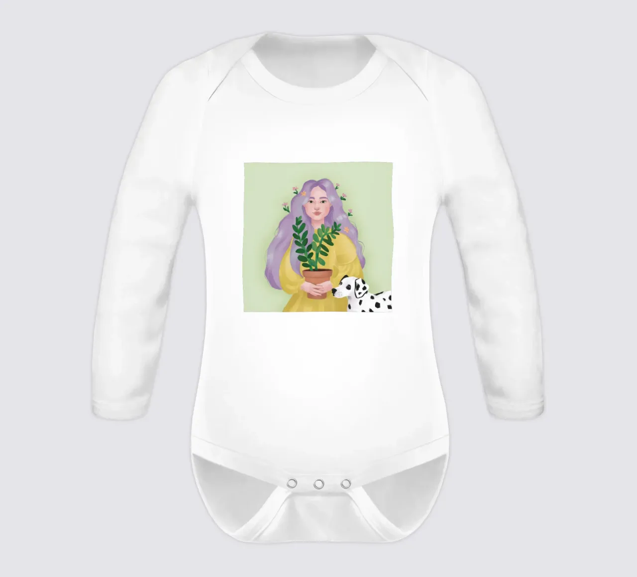 Plant Whispering Soul long-sleeve baby romper by Aurora Muse