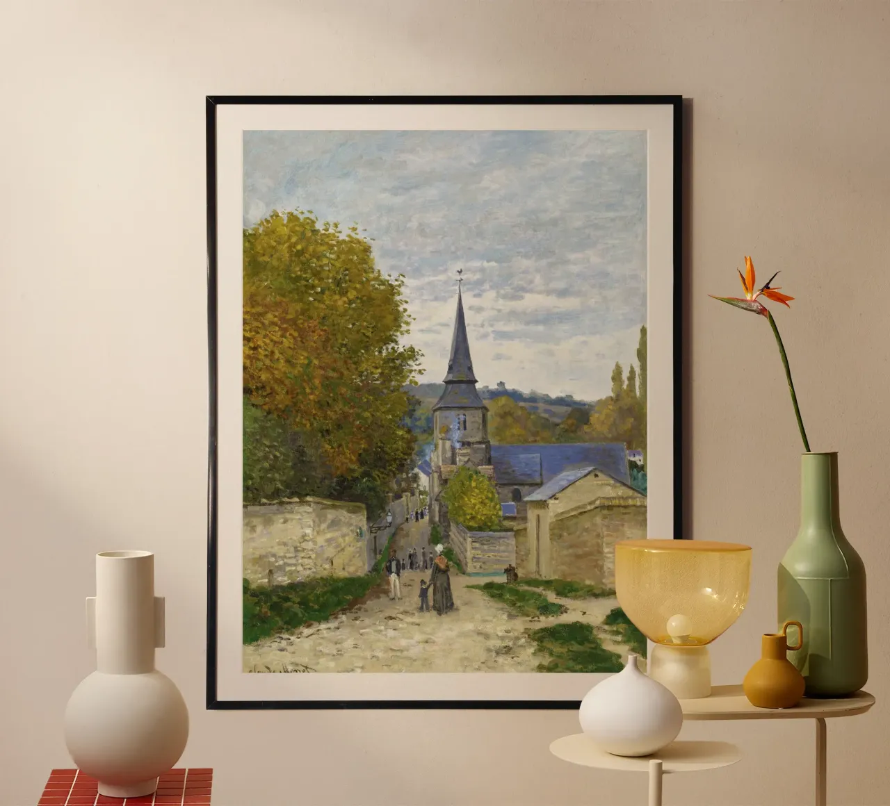 Straat in Sainte-Adresse door Claude Monet poster met kunststof frame van Monet Art Prints