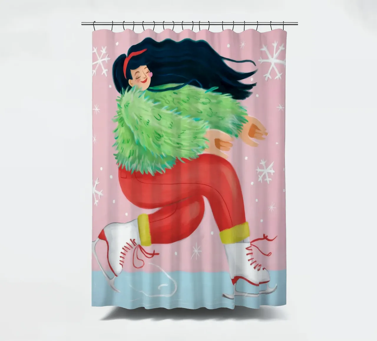 Frosty Twirl Joy shower curtain by Aurora Muse