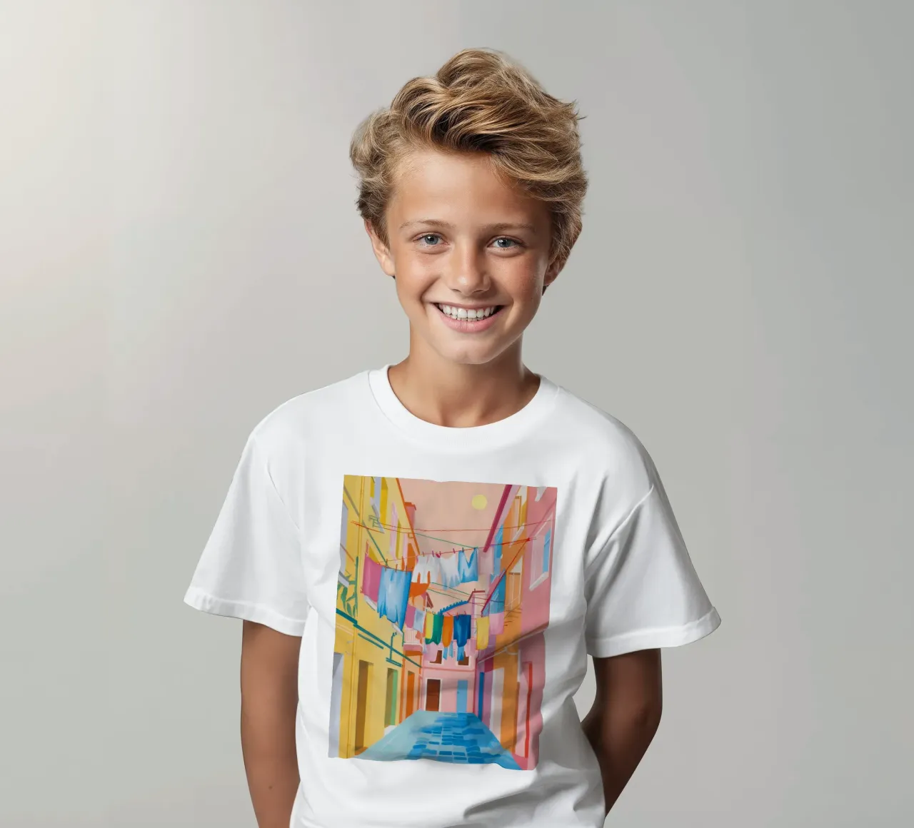 Laundry Lane Light kids t-shirt by Aurora Muse