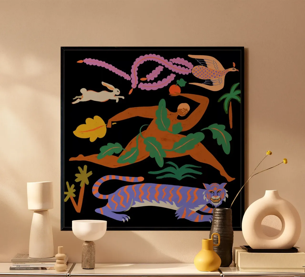 The Tiger, The Phoenix And The Hare poster con telaio in plastica da Arty Guava