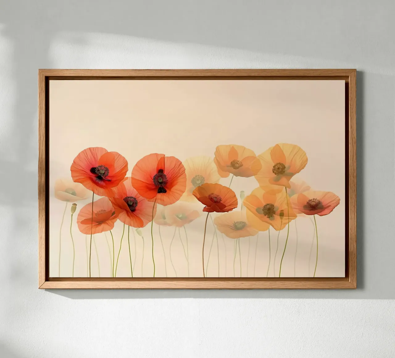 Poppies on soft background canvas with Floater frame by Imagine