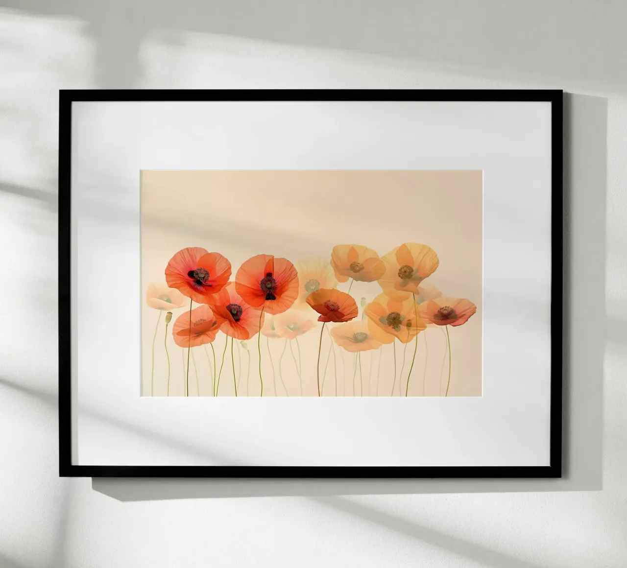 Mohnblumen auf weichem Hintergrund Poster mit Kunststoffrahmen von Imagine