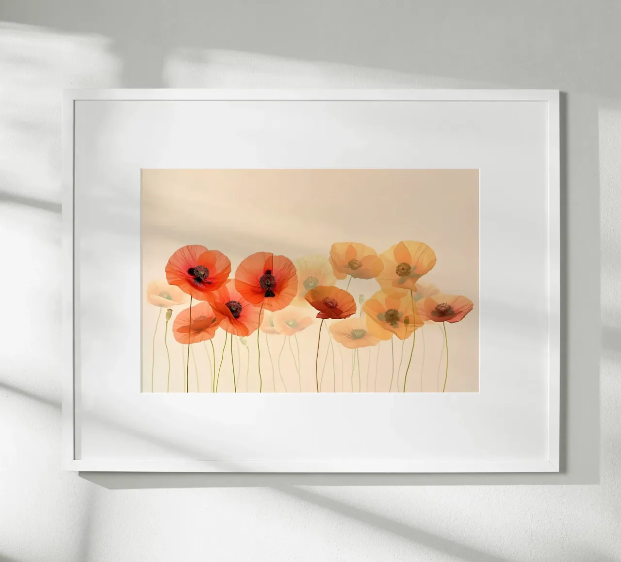 Mohnblumen auf weichem Hintergrund Poster mit Kunststoffrahmen von Imagine