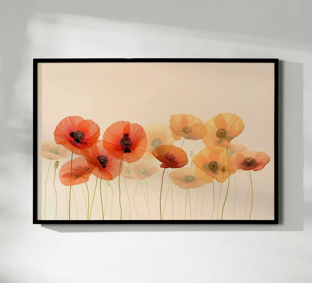 Mohnblumen auf weichem Hintergrund Poster mit Kunststoffrahmen von Imagine