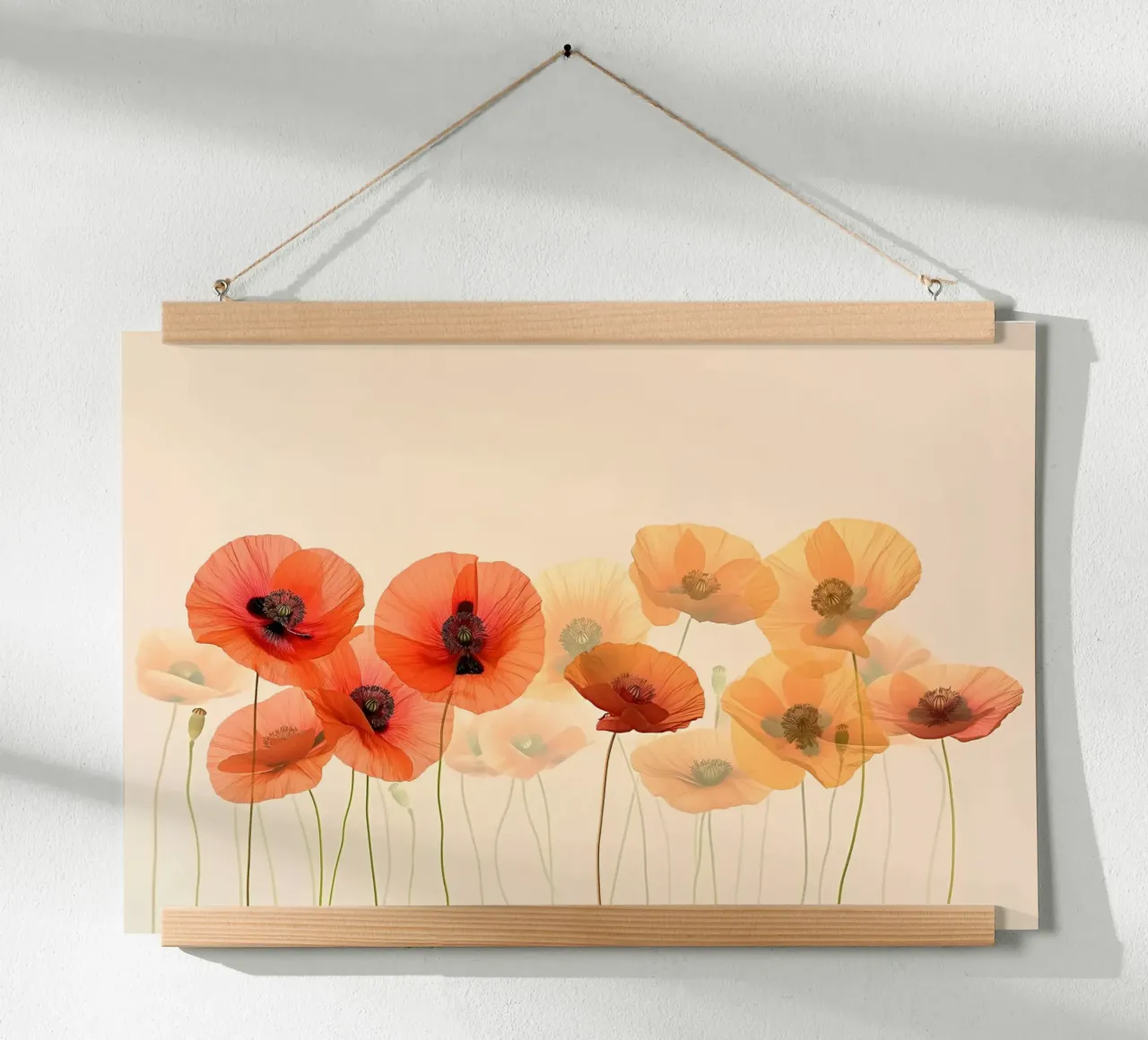 Mohnblumen auf weichem Hintergrund Poster mit Kunststoffrahmen von Imagine