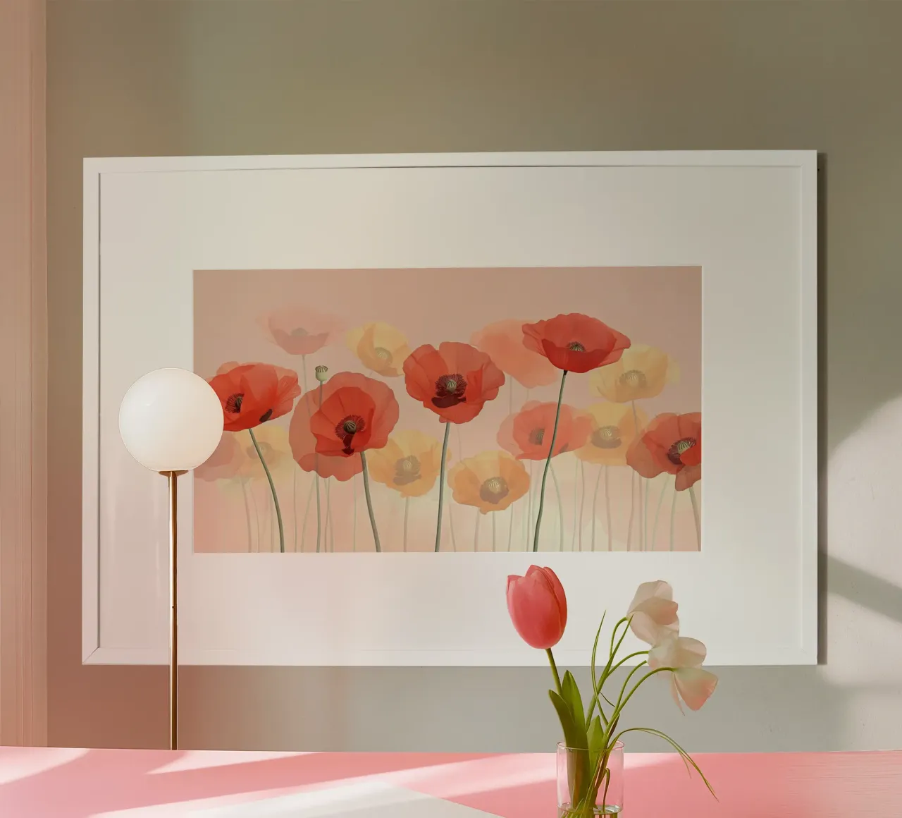 Mohnblumen auf zartrosa Hintergrund Poster von Imagine