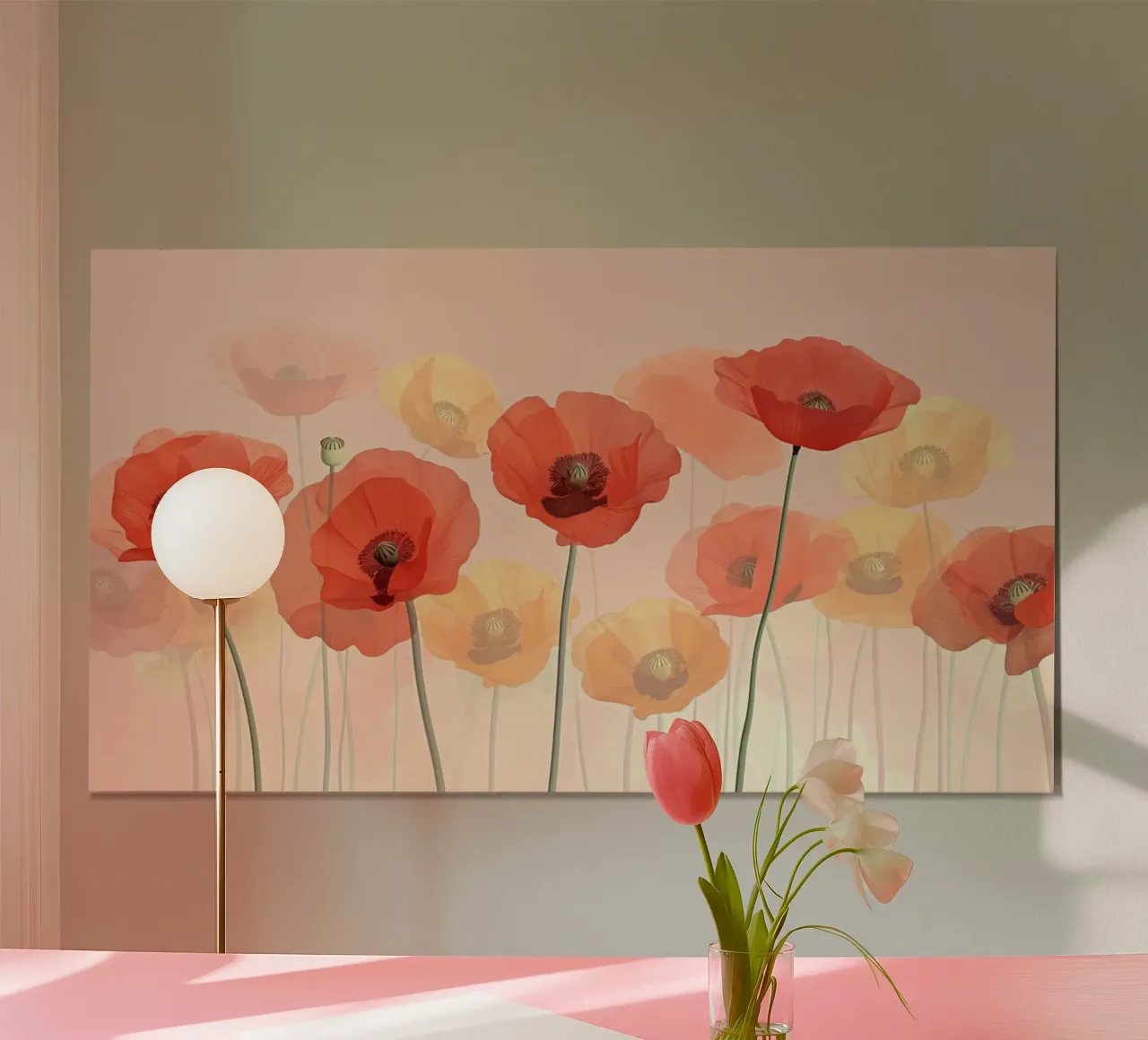 Mohnblumen auf zartrosa Hintergrund Poster von Imagine