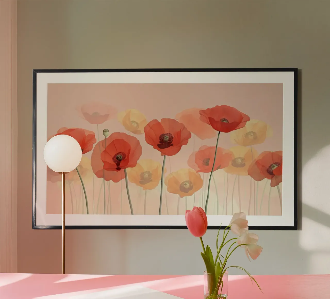 Mohnblumen auf zartrosa Hintergrund Poster von Imagine