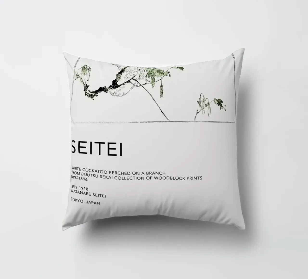 Seitei - White Cockatoo Perched on a Branch cuscino da Vintage by JUNIQE