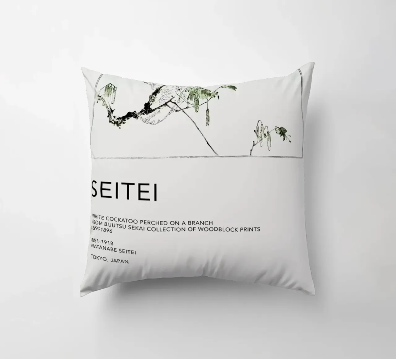 Seitei - White Cockatoo Perched on a Branch cuscino da Vintage by JUNIQE