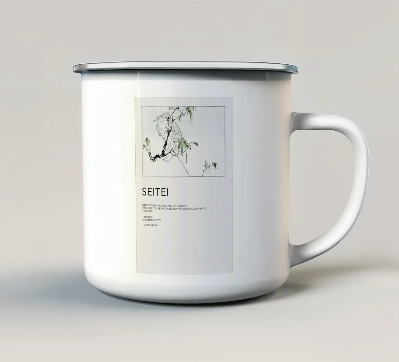 Seitei - White Cockatoo Perched on a Branch tazza in smalto da Vintage by JUNIQE
