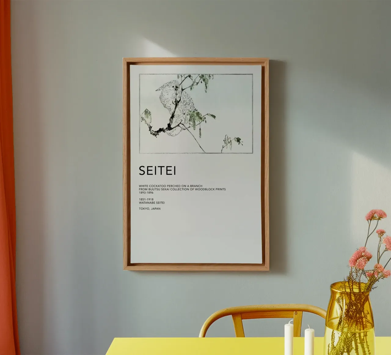 Seitei - White Cockatoo Perched on a Branch tela con Cornice a cassetta da Vintage by JUNIQE