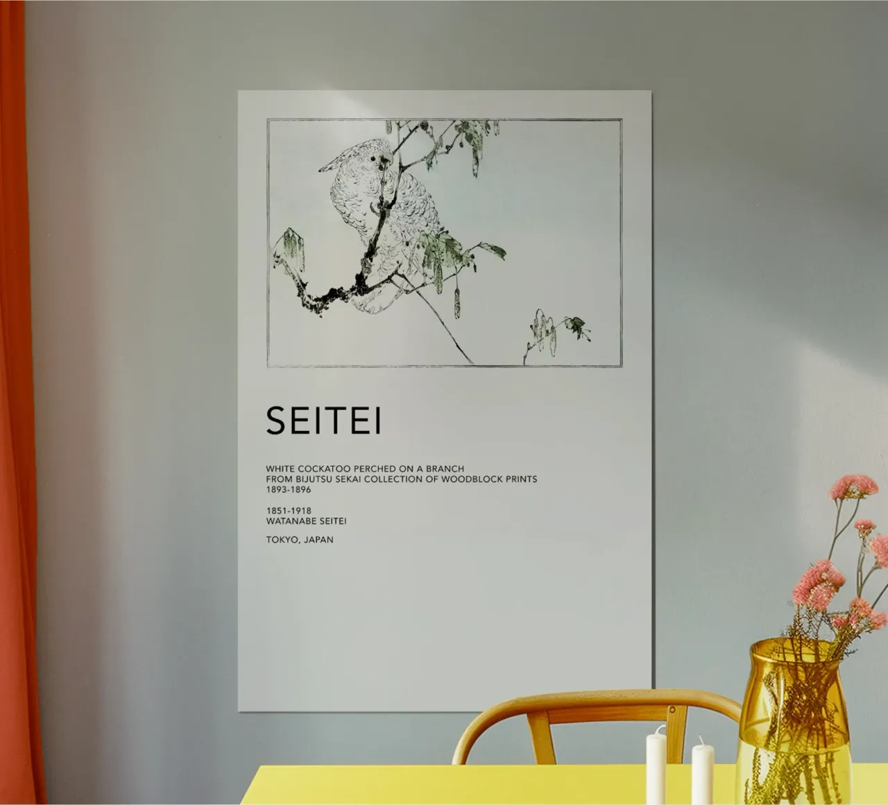 Seitei - White Cockatoo Perched on a Branch poster da Vintage by JUNIQE