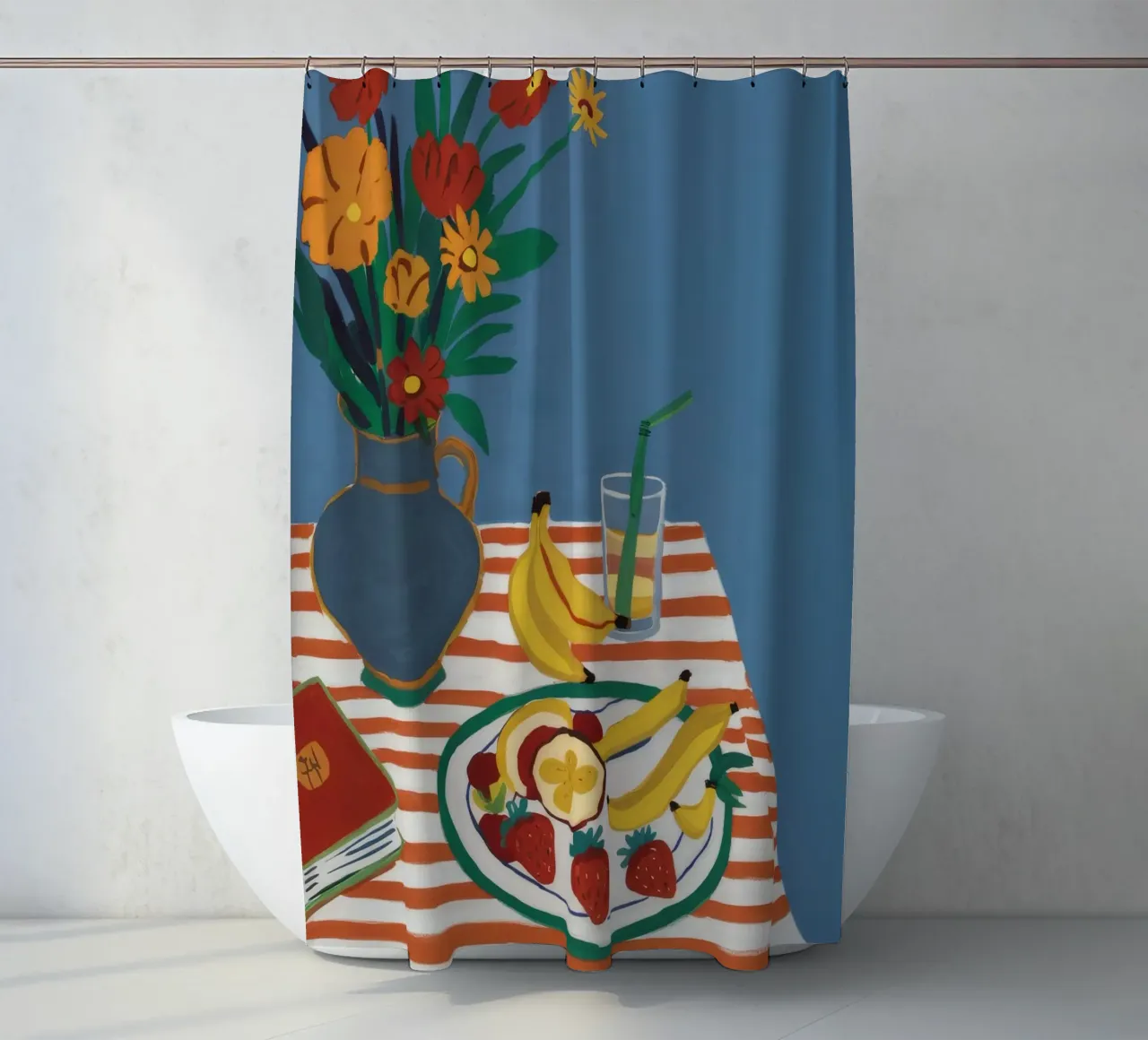 Striped Table Harmony shower curtain by Aurora Muse