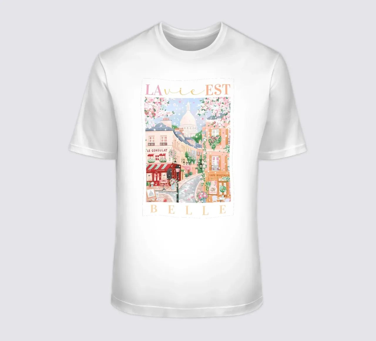 Paris Print, La Vie Est Belle, French Travel Print t-shirt by Gaia