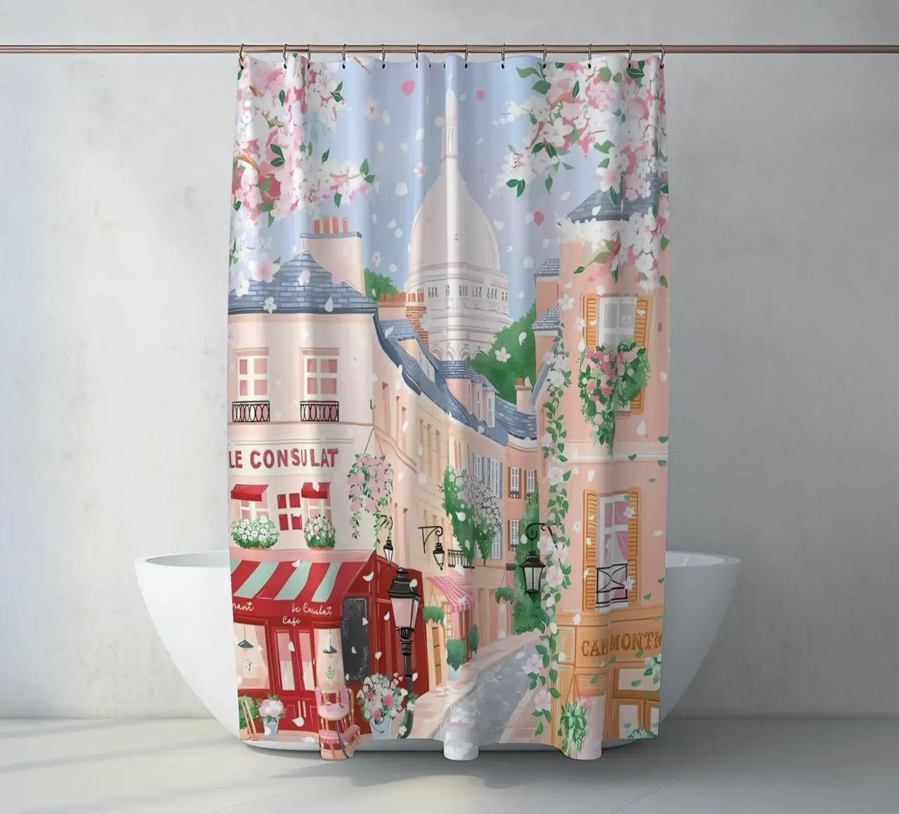 Paris Print, La Vie Est Belle, Franse Reistip Print douchegordijn van Gaia