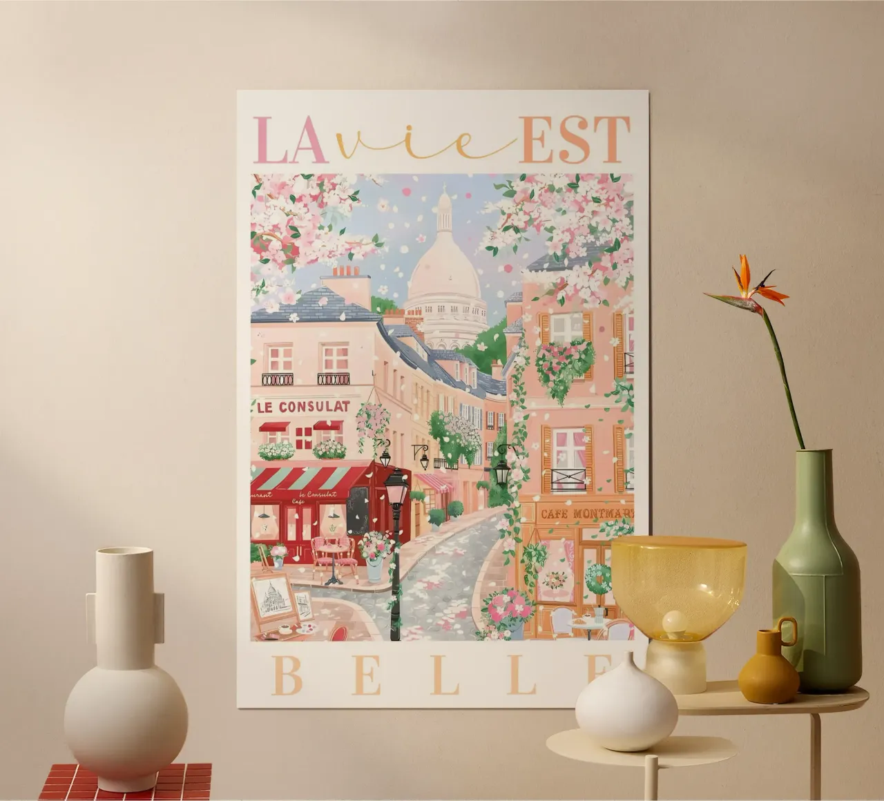 Paris Print, La Vie Est Belle, Franse Reistip Print hahnemühle van Gaia
