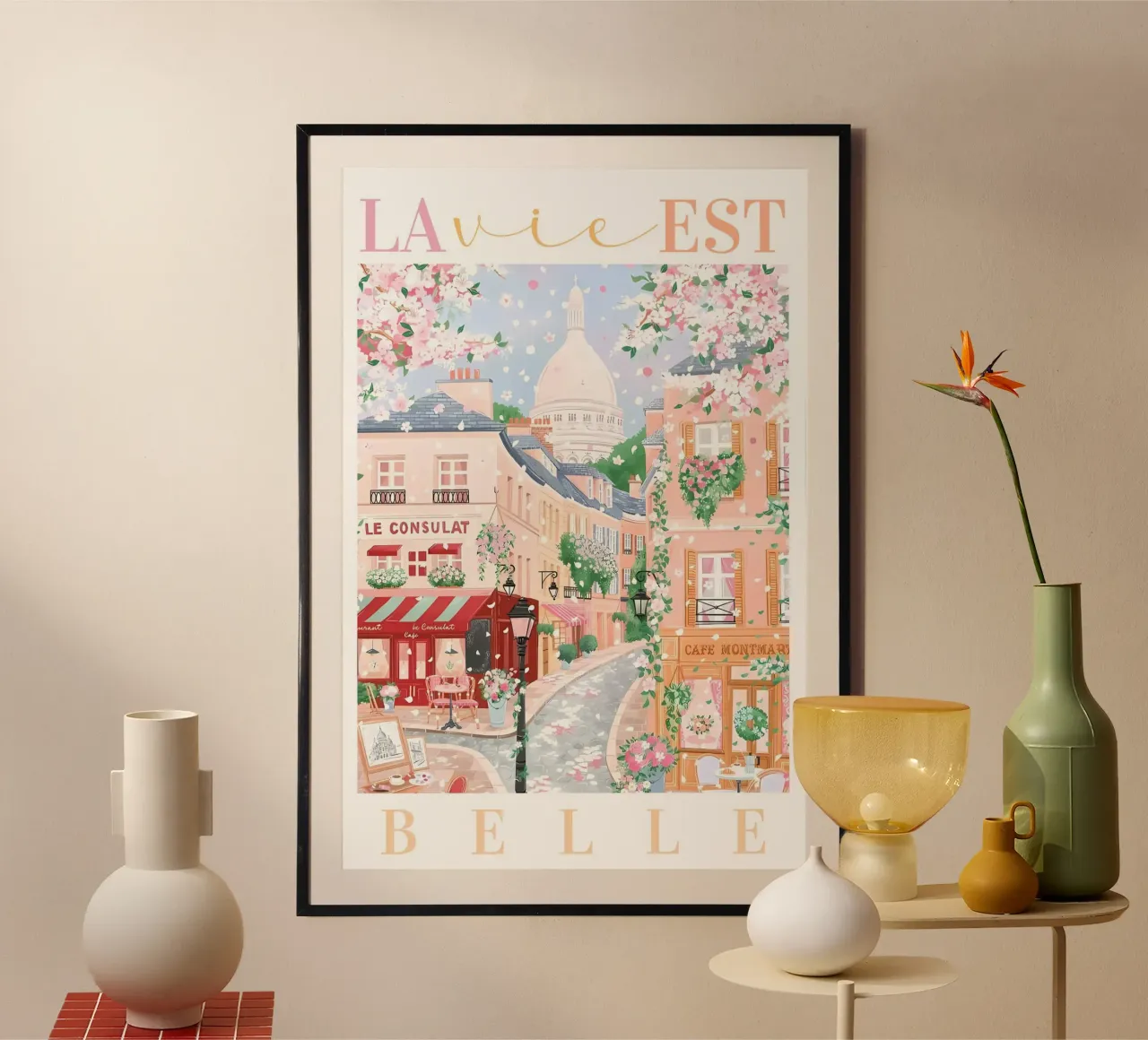 Paris Print, La Vie Est Belle, Franse Reistip Print hahnemühle van Gaia