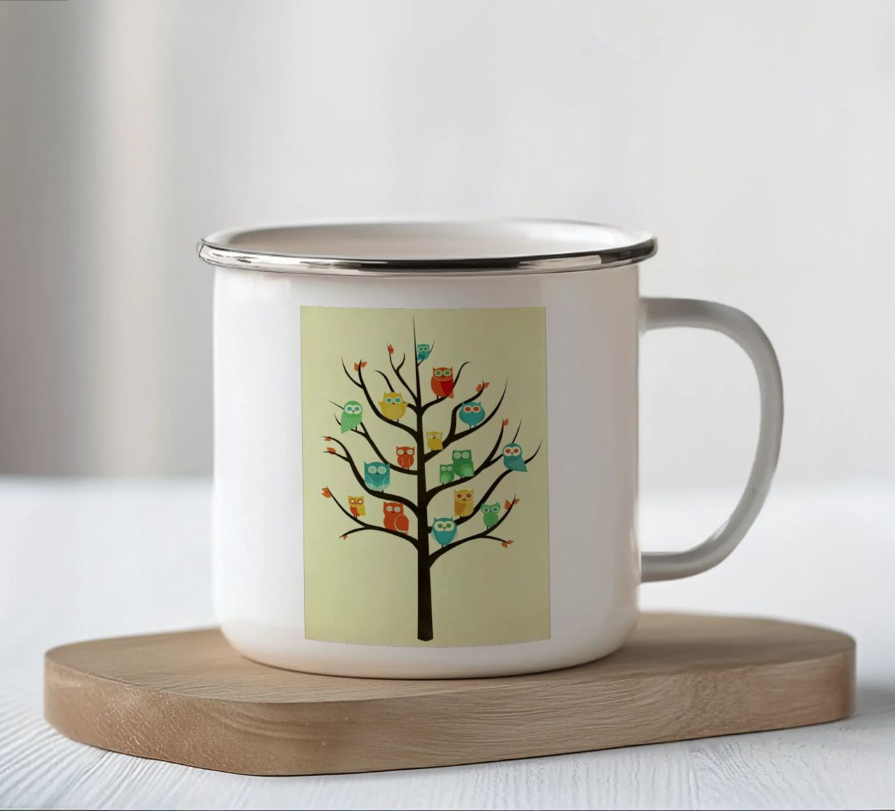 Owl Welcome tazza in smalto da Jay Fleck