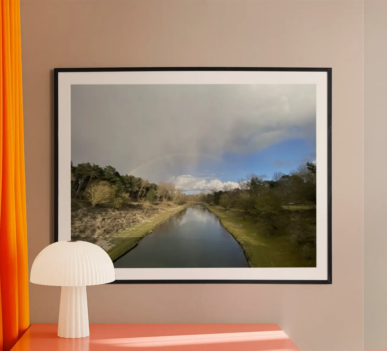 Rainbow over the water poster with plastic frame by RealLifeMoments