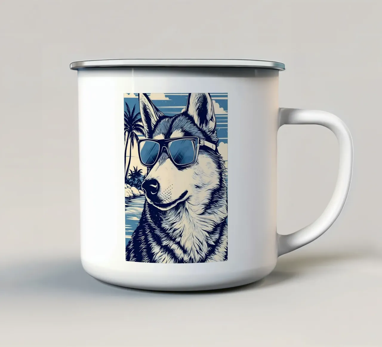 Husky mit Sonnenbrille tazza in smalto da WILD ART