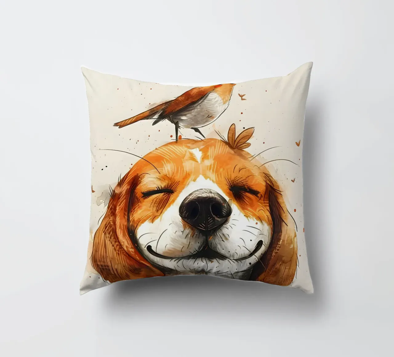Beagle mit Vogel cuscino da WILD ART