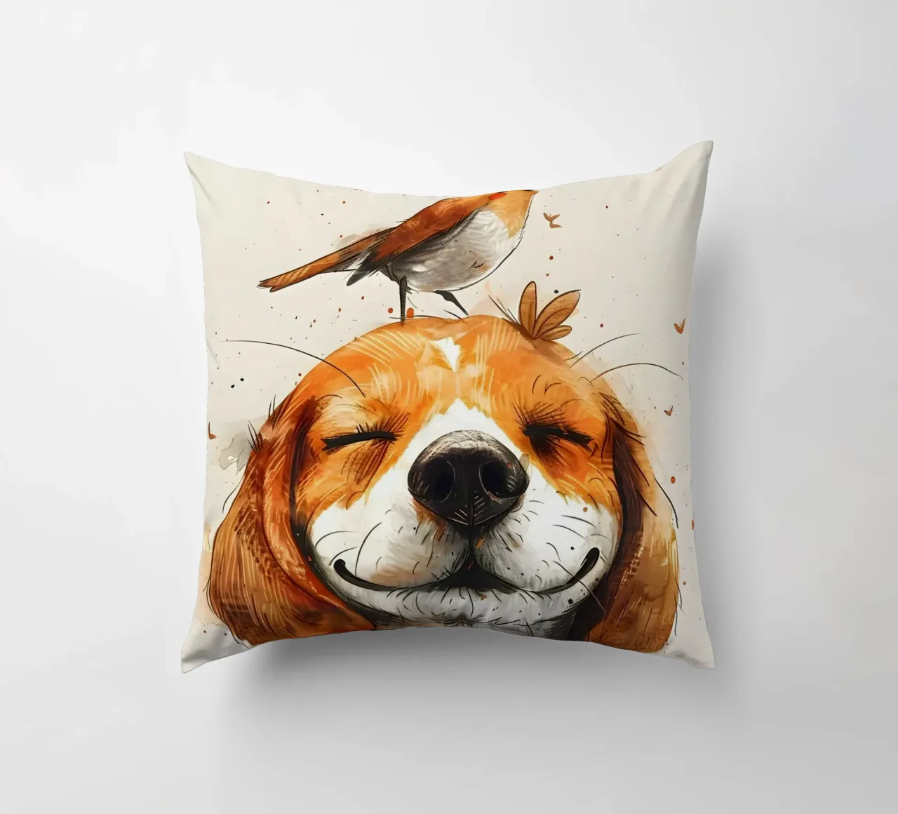 Beagle mit Vogel cuscino da WILD ART