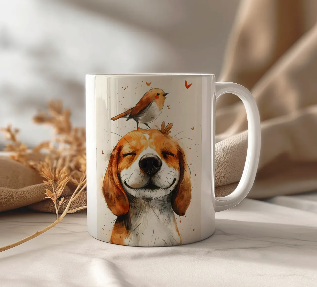 Beagle mit Vogel tazza in ceramica da WILD ART