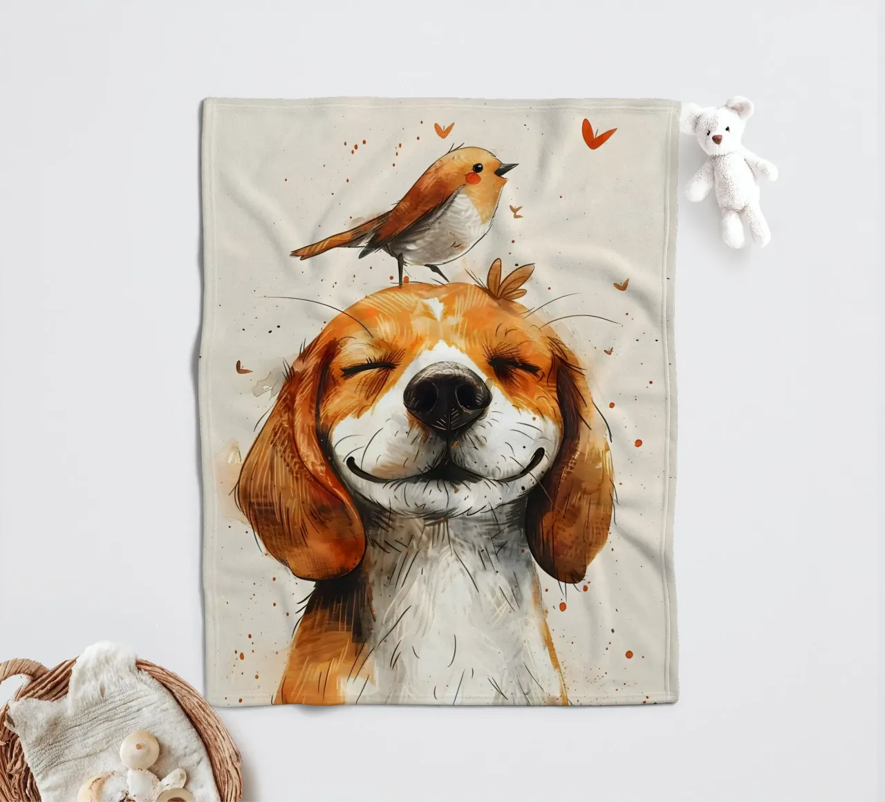 Beagle mit Vogel coperta in pile da WILD ART