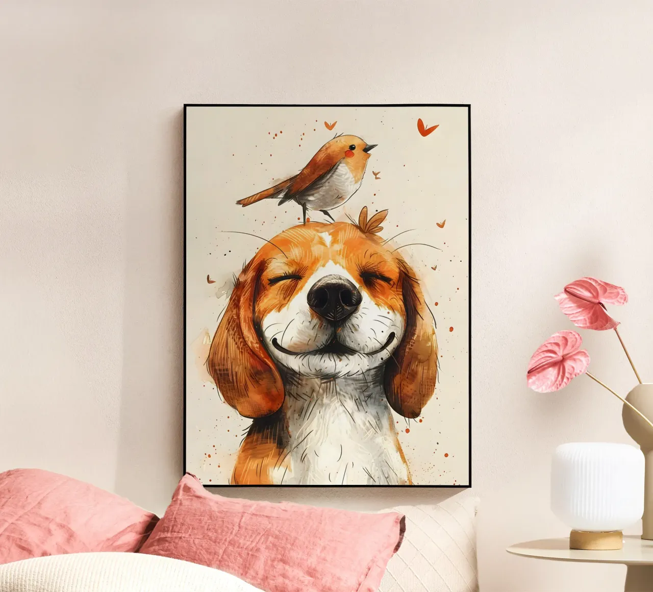 Beagle mit Vogel plexiglass da WILD ART