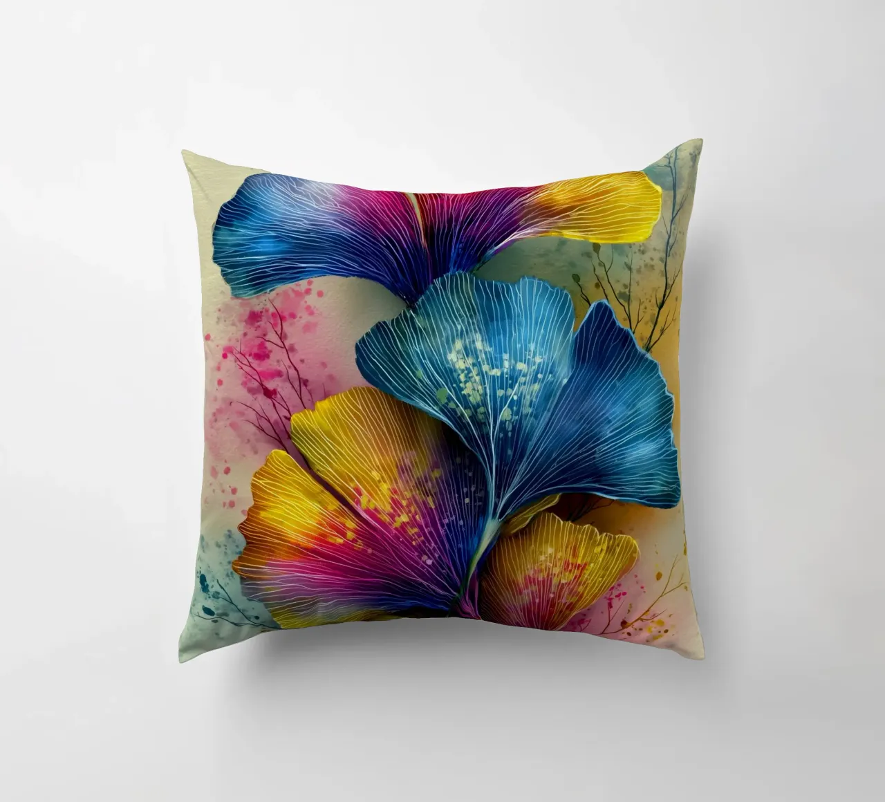 Ginkgo Biloba leaves decorative cushion by Justyna Jaszke JBJart