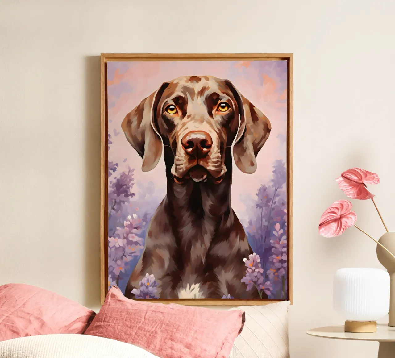 Vizsla im Lavendelfeld canvas with Floater frame by WILD ART