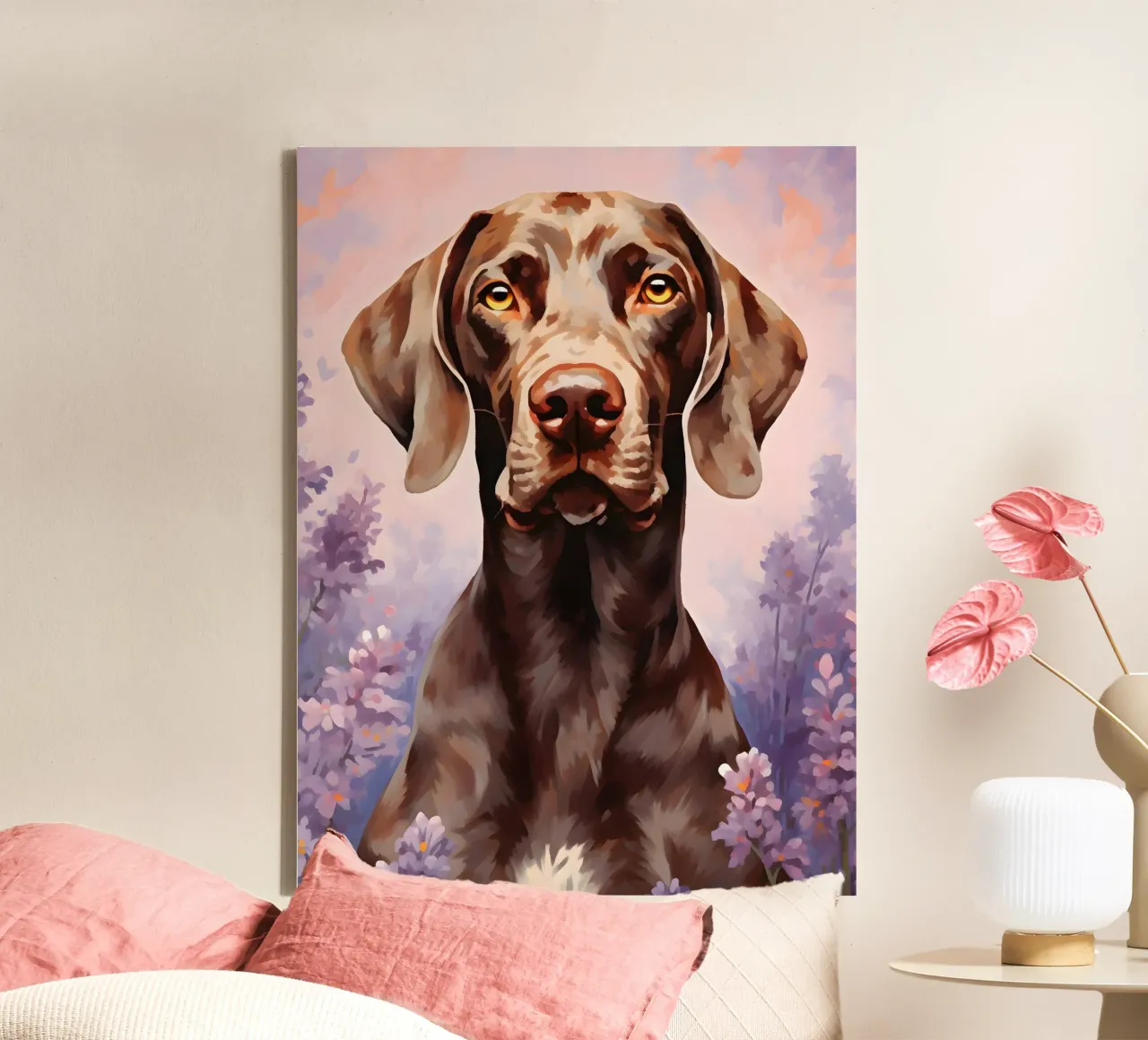 Vizsla im Lavendelfeld canvas with Floater frame by WILD ART