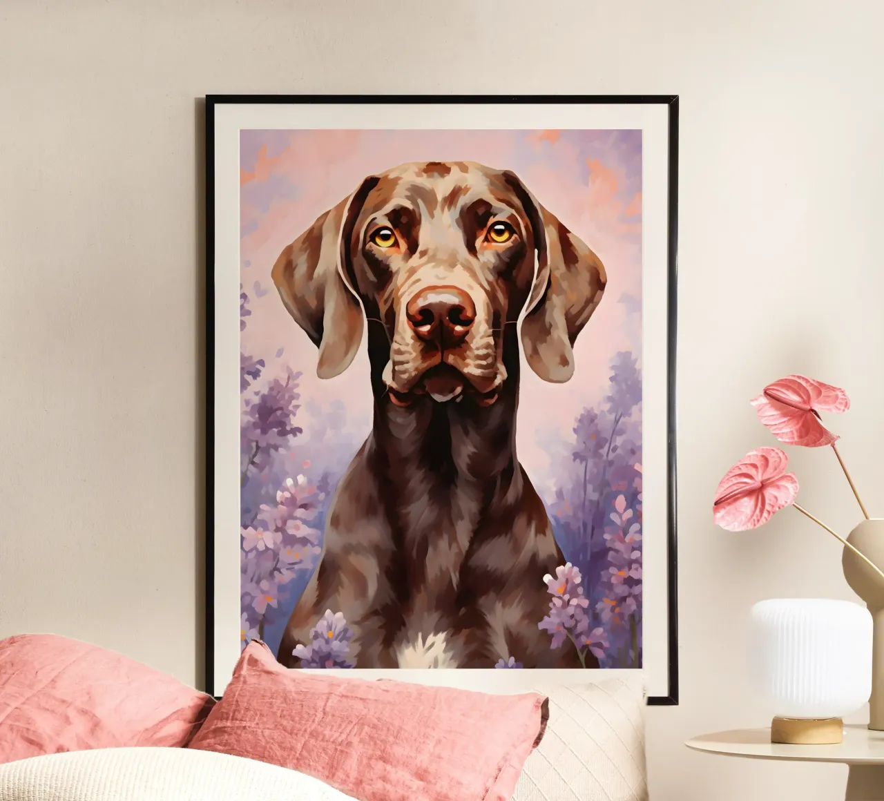 Vizsla im Lavendelfeld hahnemühle de WILD ART