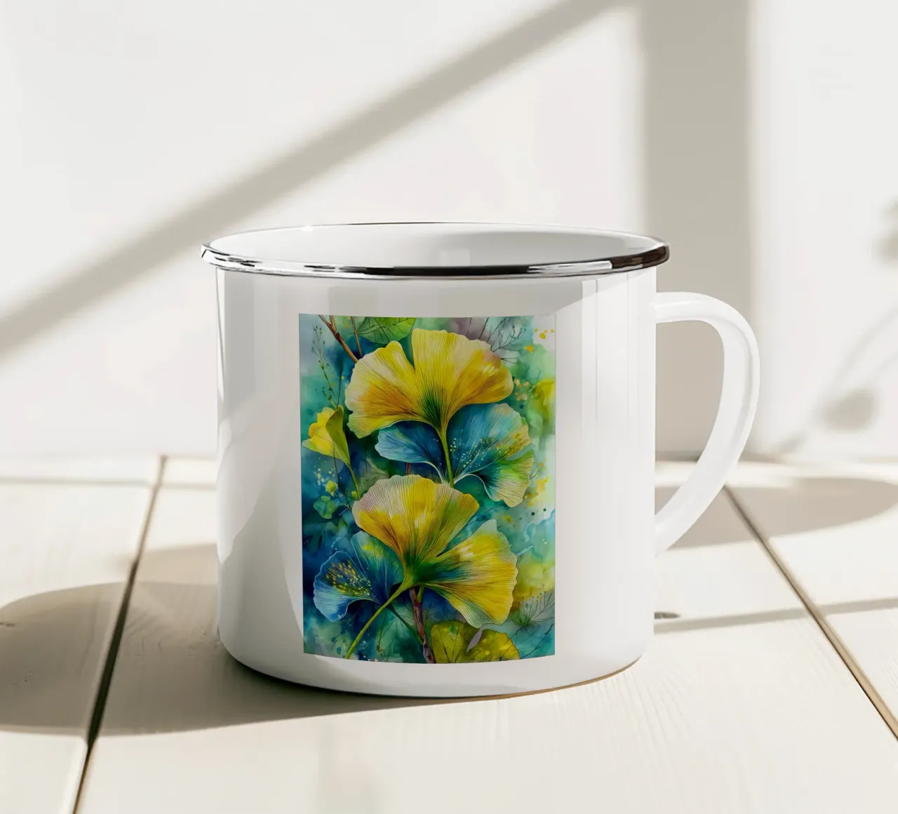 Ginkgo Biloba foglie tazza in smalto da Justyna Jaszke JBJart