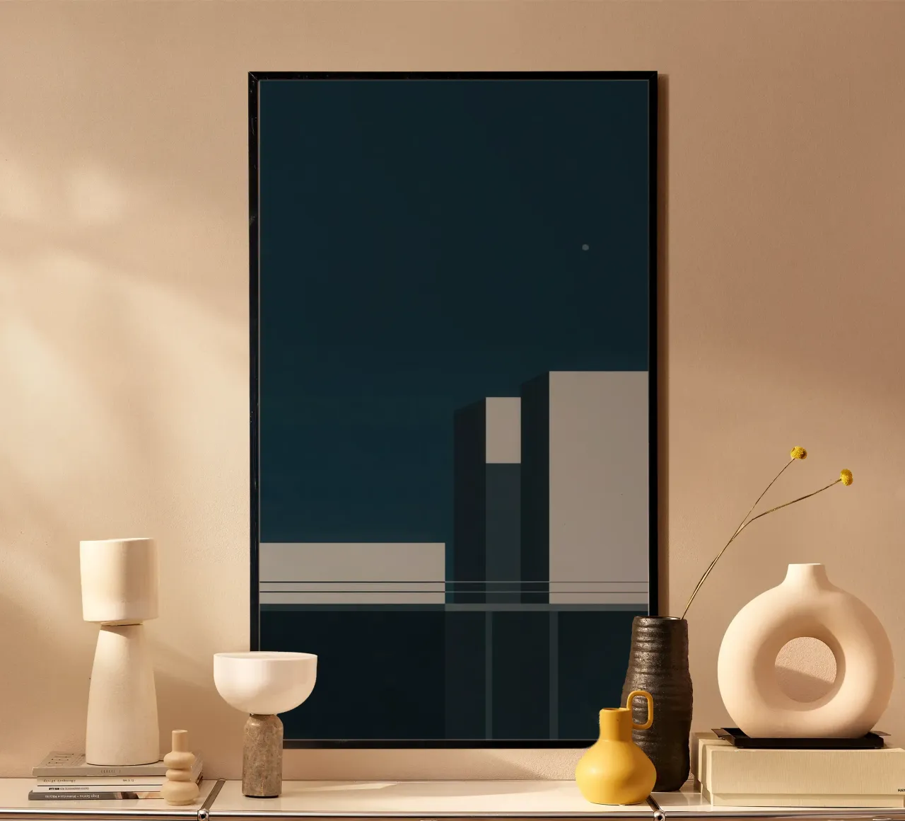 Silencio de Oslo - Cartel arquitectónico nocturno poster con marco de madera de Affiches Minimalistes