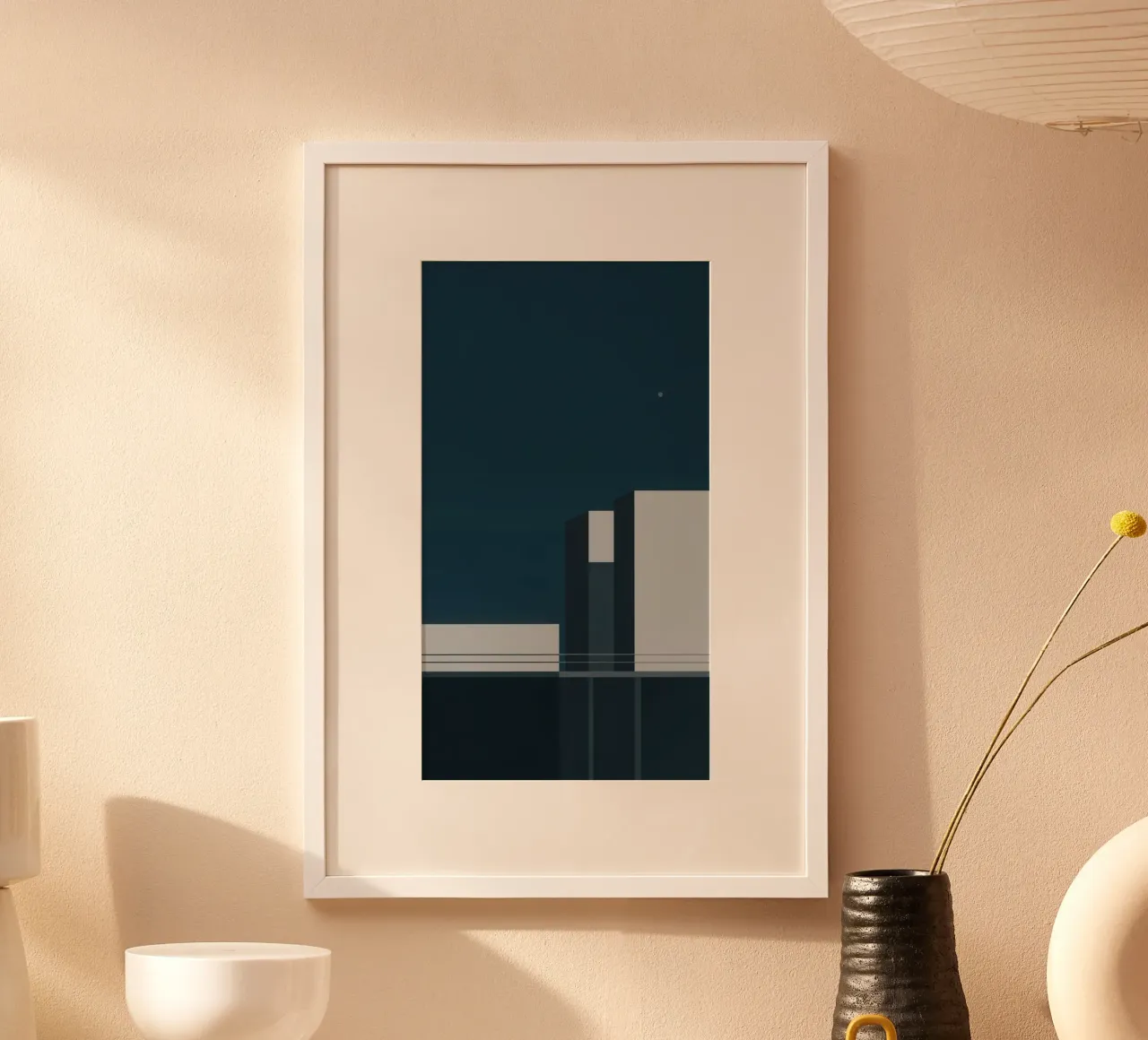 Silencio de Oslo - Cartel arquitectónico nocturno poster con marco de madera de Affiches Minimalistes